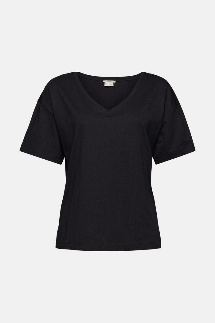 Med TENCEL™: T-shirt med V-ringning, BLACK, overview