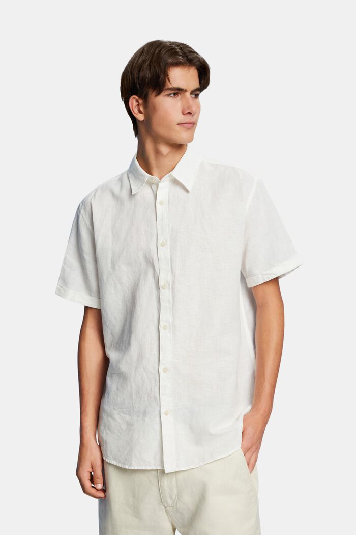 Kortärmad skjorta i mix av linne och bomull, OFF WHITE, detail image number 0