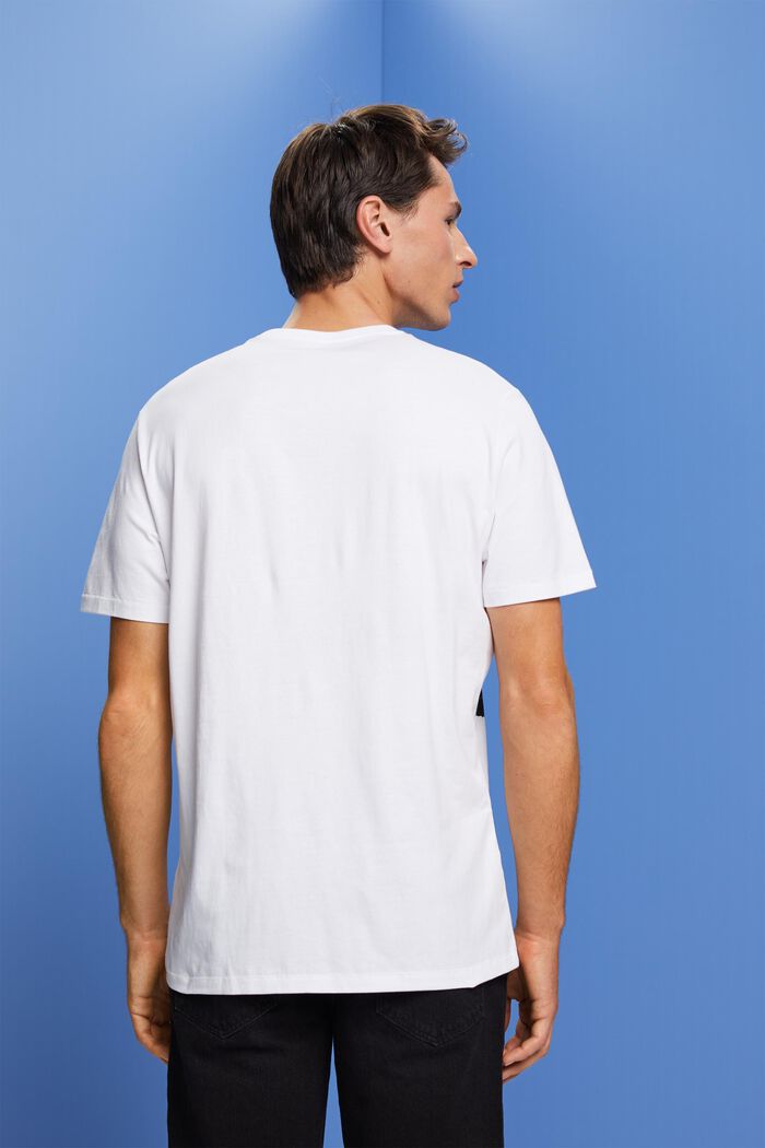 T-shirt med rund ringning och tryck, 100 % bomull, WHITE, detail image number 3
