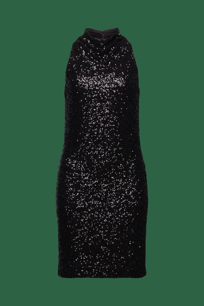 Ärmlös midiklänning med halterneck och paljetter, BLACK, detail image number 7