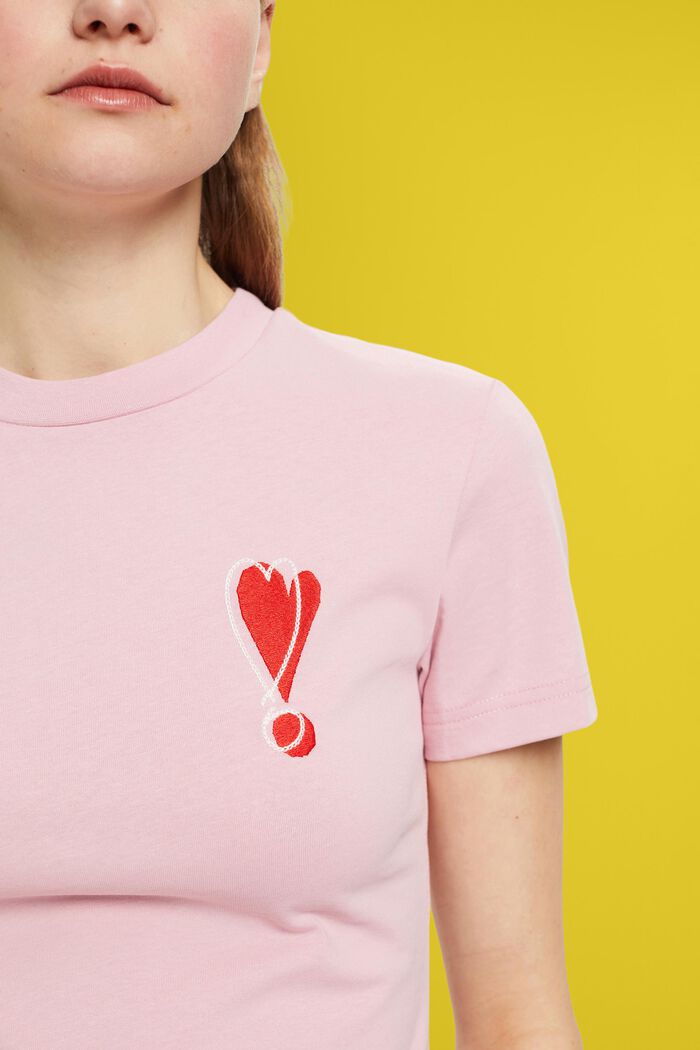 Bomulls-T-shirt med broderad hjärtmotiv, PINK, detail image number 2