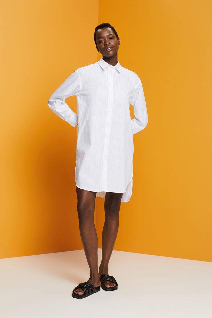 Kritstrecksrandig skjortklänning, 100% bomull, WHITE, detail image number 5