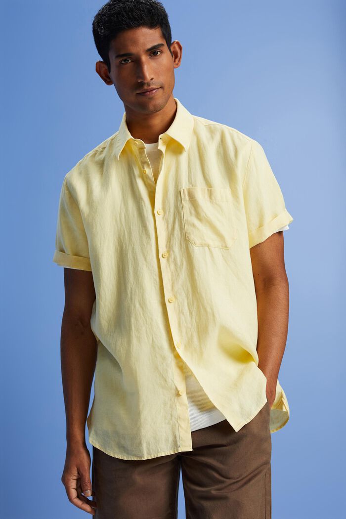 Kortärmad skjorta av linne, LIGHT YELLOW, detail image number 4