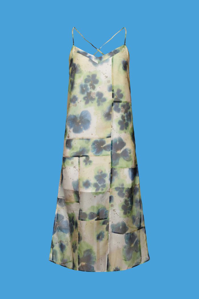 Midiklänning i mönstrad organza, YELLOW, detail image number 6