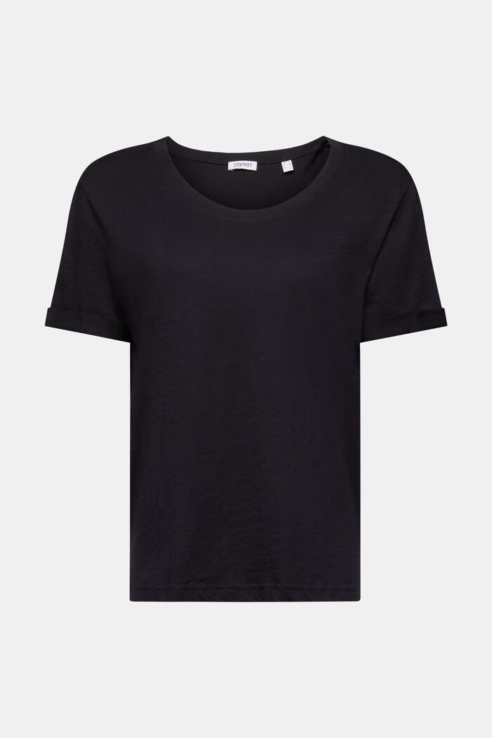 T-shirt med slub-struktur och rund ringning, BLACK, detail image number 6