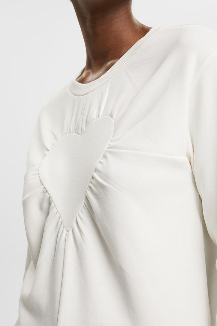 Sweatshirt med hjärtapplikation, OFF WHITE, detail image number 2