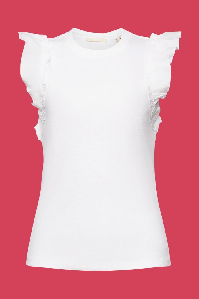 Ribbat linne med volanger, WHITE, detail image number 5