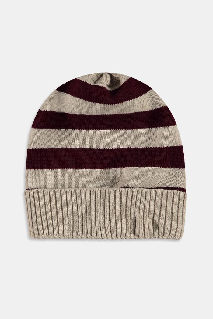 Stickad beanie med ränder, BORDEAUX RED, detail image number 1