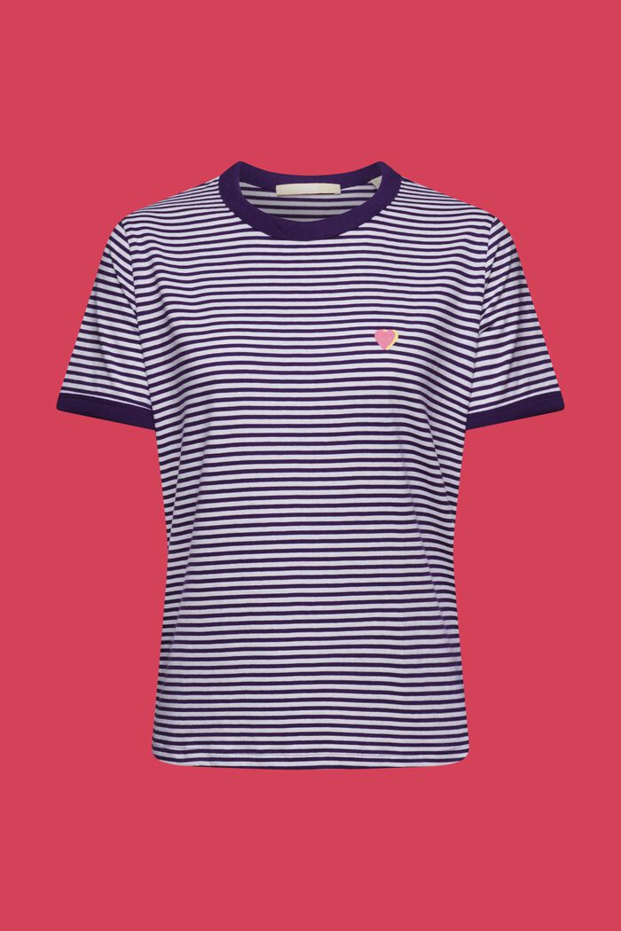 Randig bomulls-T-shirt med broderat motiv, DARK PURPLE, detail image number 6
