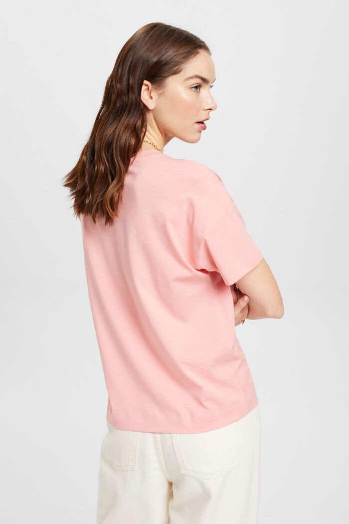 T-shirt med blommigt tryck på bröstet, PINK, detail image number 1