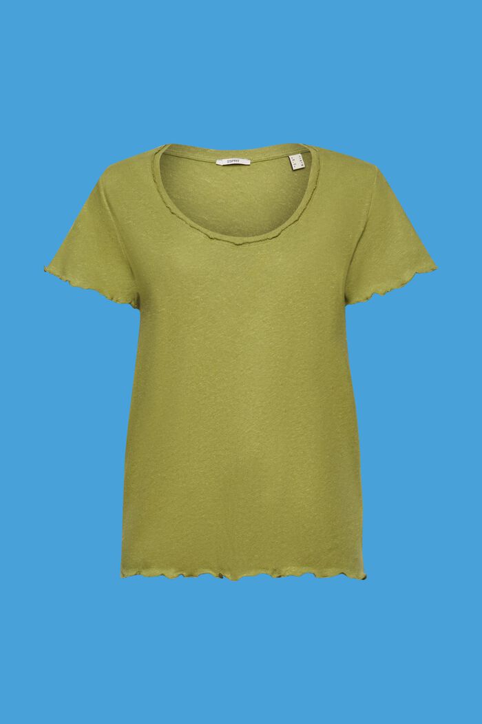 T-shirt med rullkanter, bomull-linnemix, PISTACHIO GREEN, detail image number 5