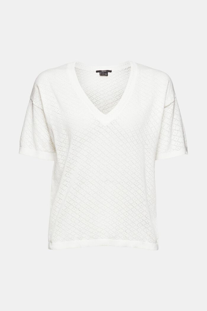 Med linneandel: T-shirt med hålstickat mönster