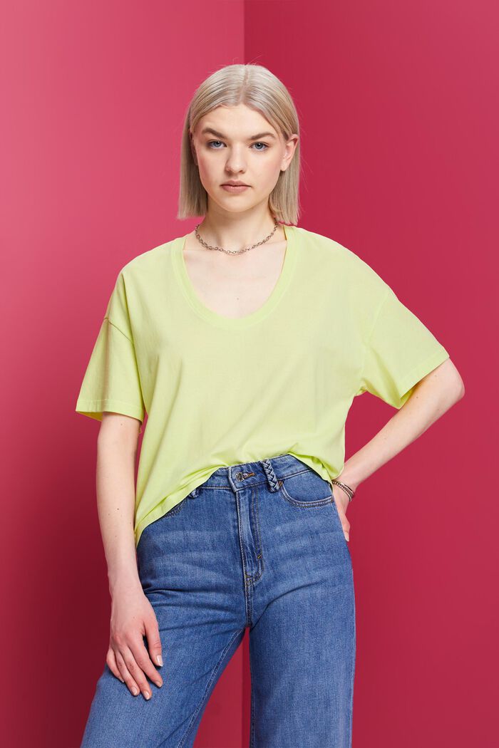 Kort oversize-T-shirt, 100% bomull, LIME YELLOW, detail image number 0
