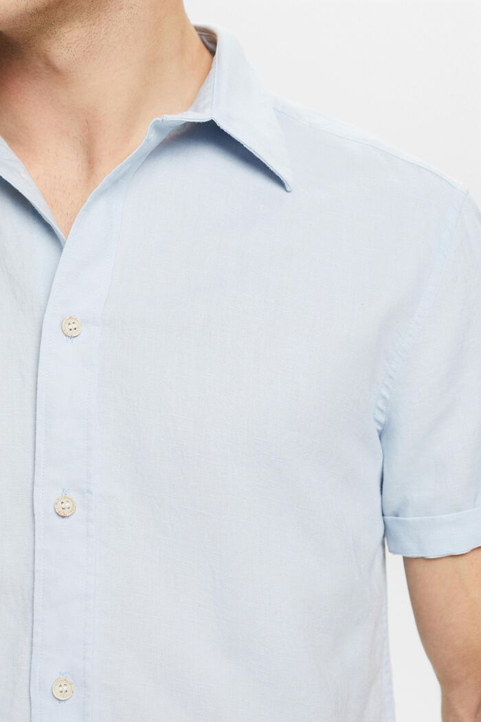 Kortärmad skjorta av linne-bomullsmix, LIGHT BLUE, detail image number 3