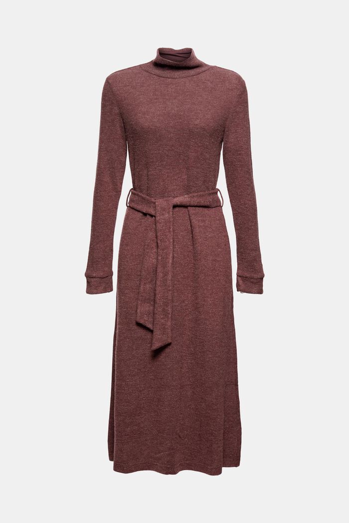 Återvunnet material: stickad klänning med skärp, BORDEAUX RED, overview