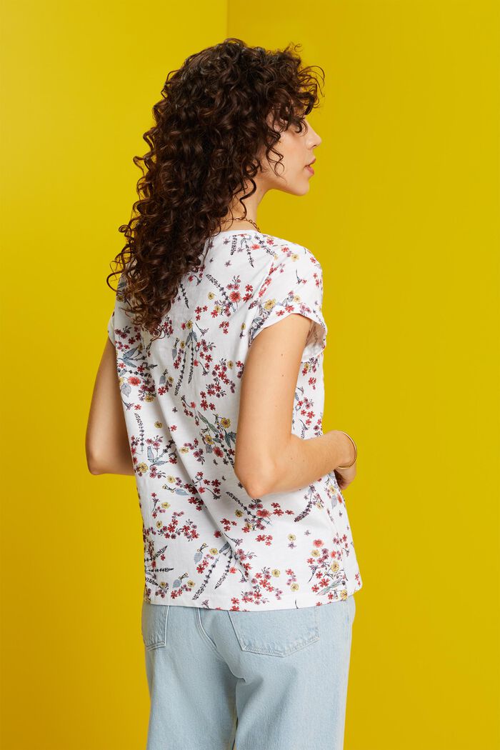 T-shirt i bomull med blommigt tryck, WHITE, detail image number 3