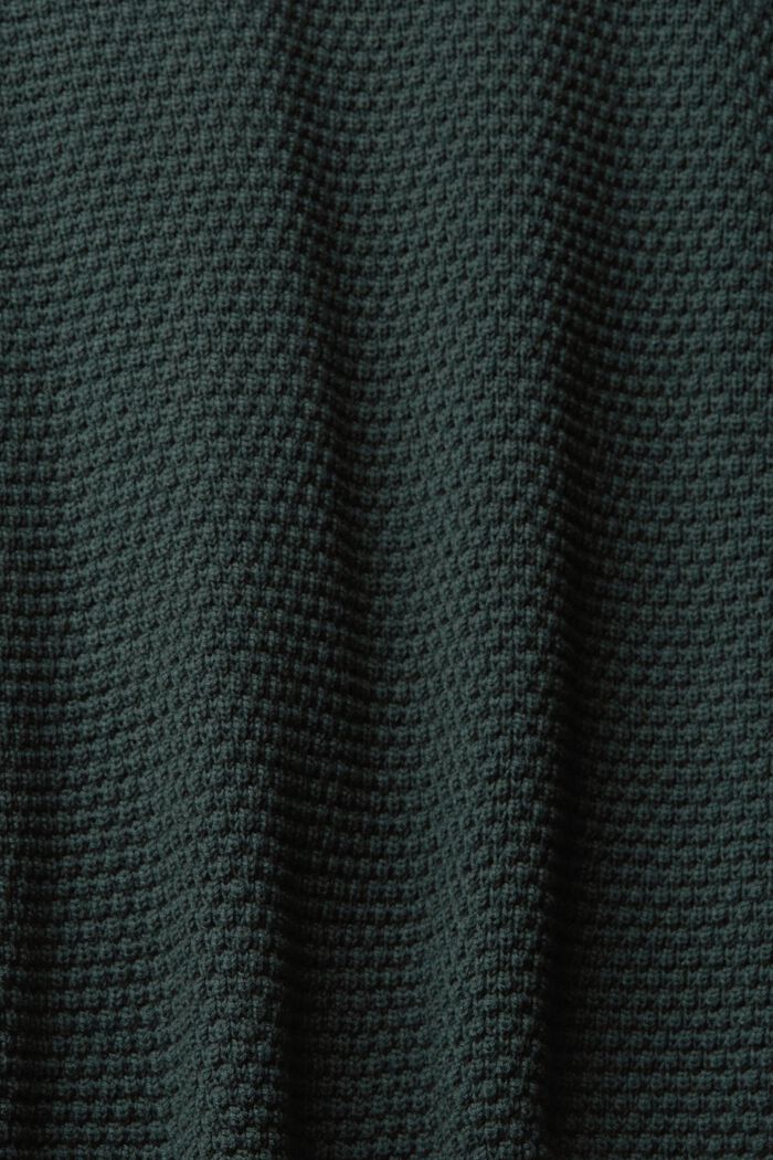 Strukturerad tröja med halvpolokrage, bomullsmix, DARK TEAL GREEN, detail image number 1