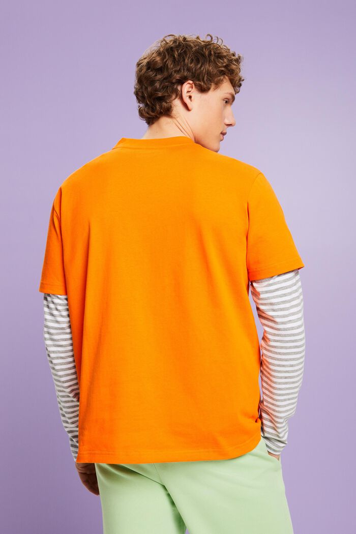 T-shirt i bomullsjersey med logo, unisexmodell, CORAL ORANGE, detail image number 3
