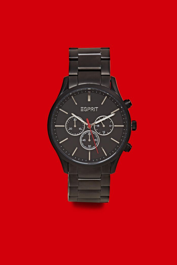 Kronograf i rostfritt stål med länkarmband, BLACK, detail image number 0