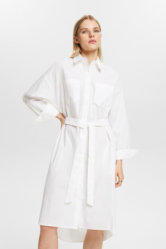 Skjortklänning i poplin med skärp, WHITE, detail image number 0