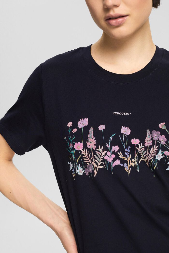 T-shirt med blomtryck, NAVY, detail image number 3