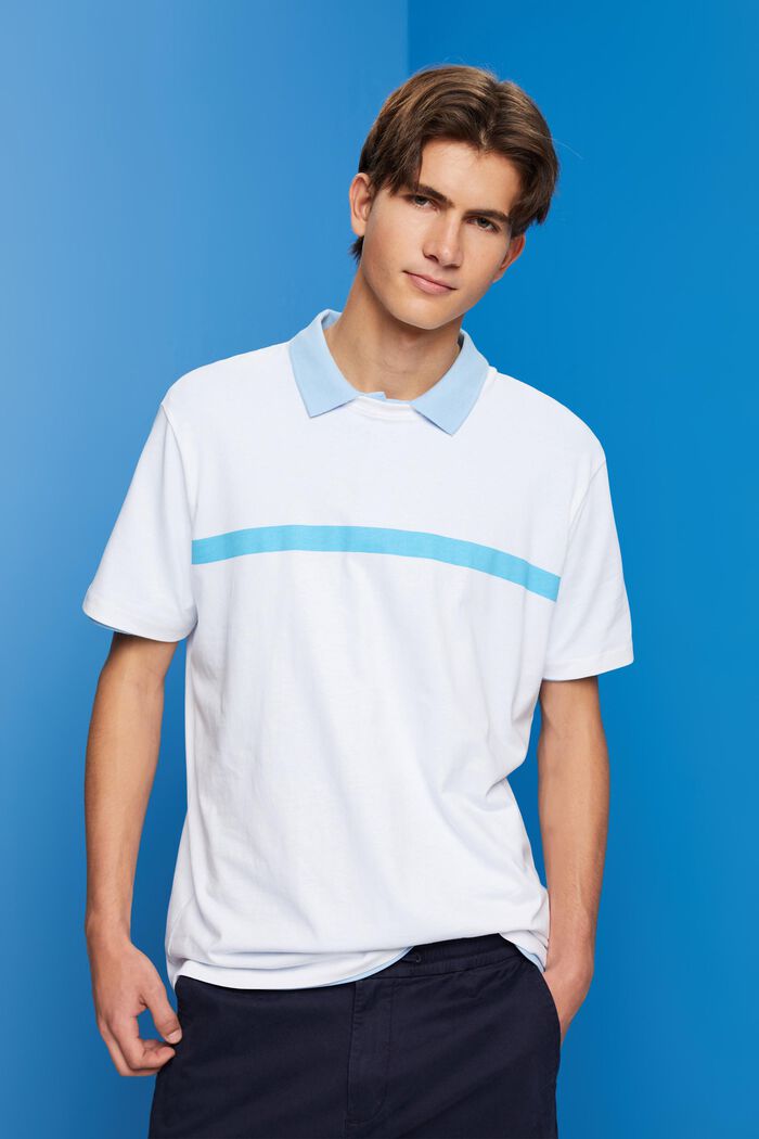 Bomulls-T-shirt med kontrastrand, WHITE, detail image number 0
