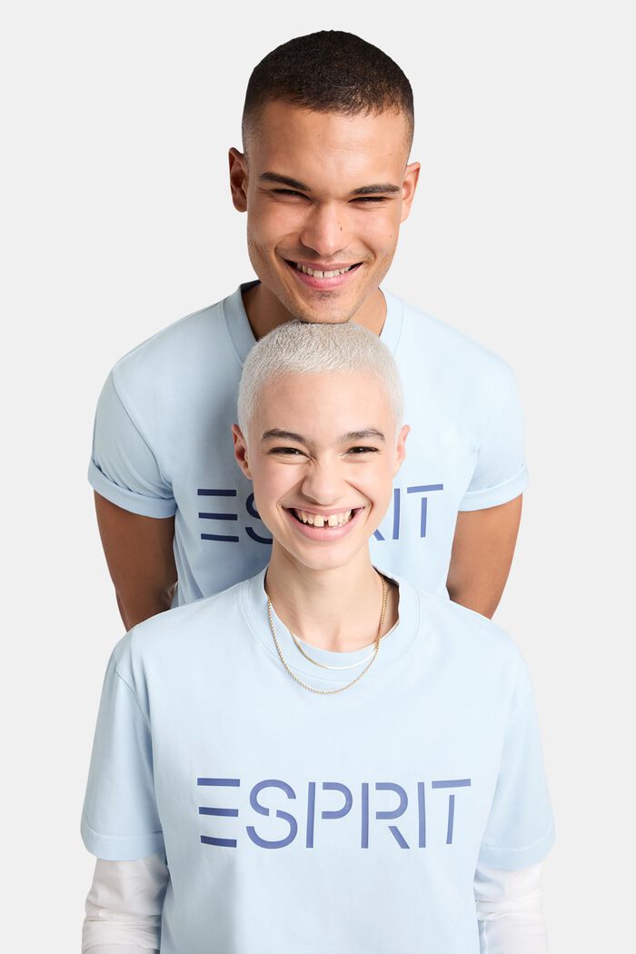 T-shirt i bomullsjersey med logo, unisexmodell, PASTEL BLUE, detail image number 0