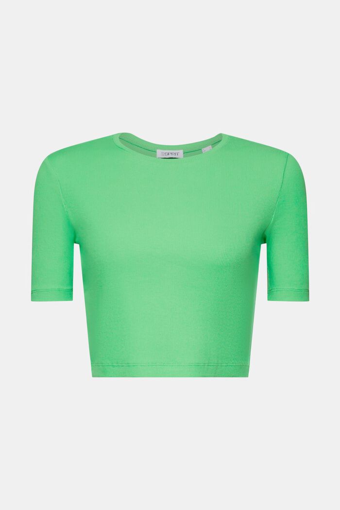Ribbad kort T-shirt av bomull, CITRUS GREEN, detail image number 6