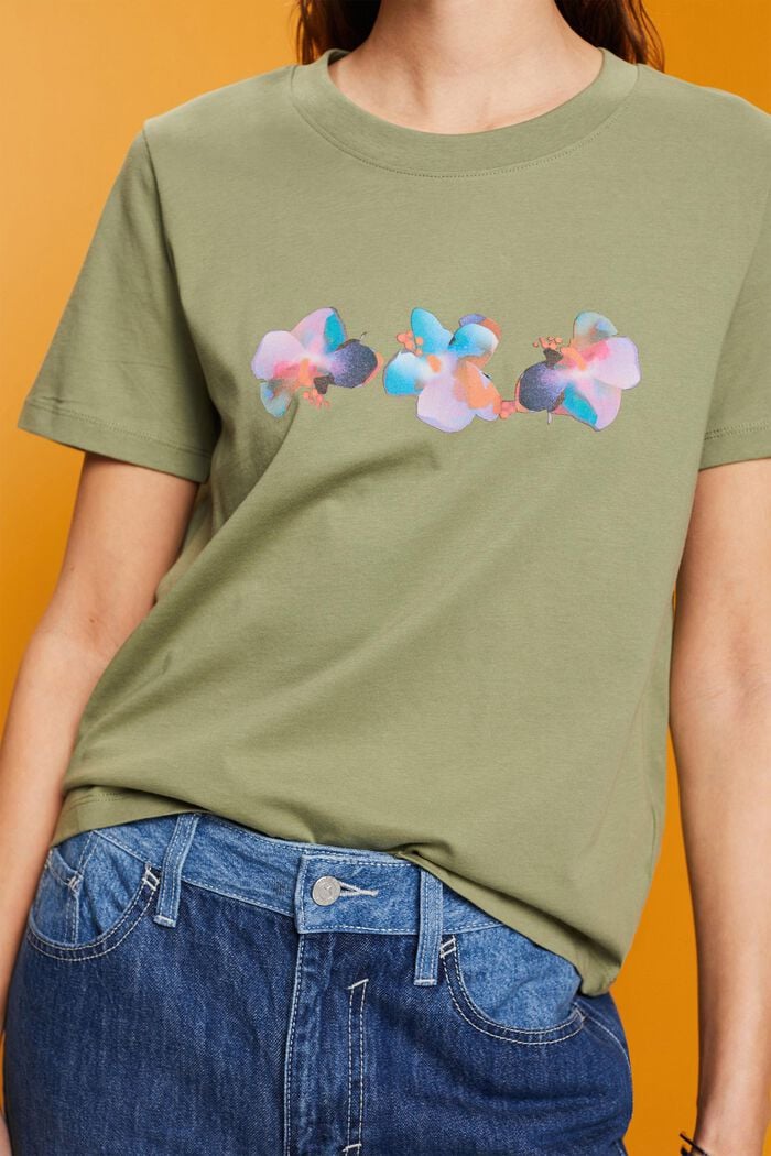 Bomulls-T-shirt med blomtryck, LIGHT KHAKI, detail image number 2