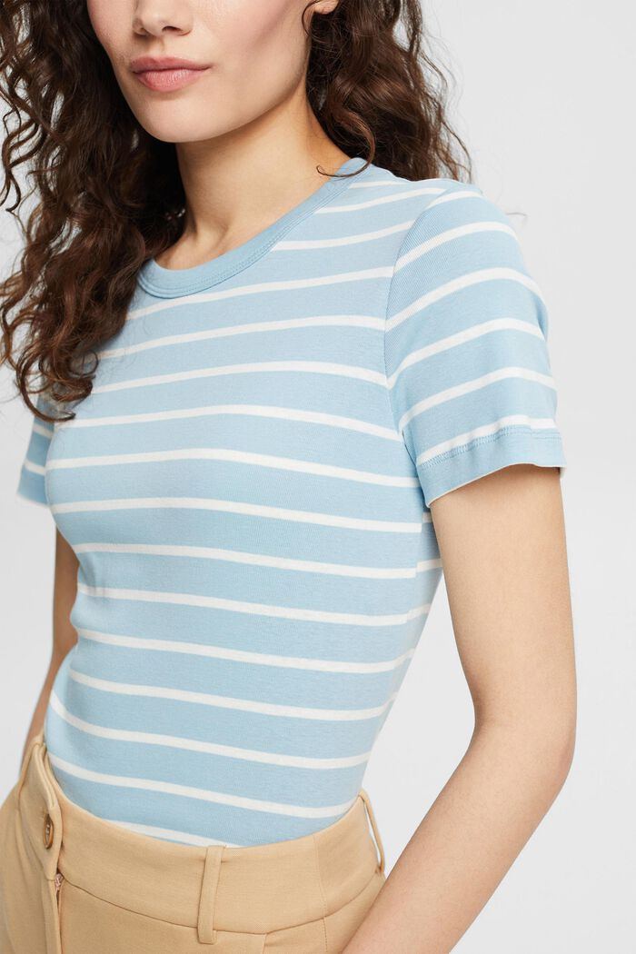 T-shirt med ränder, 100% ekologisk bomull, GREY BLUE, detail image number 2