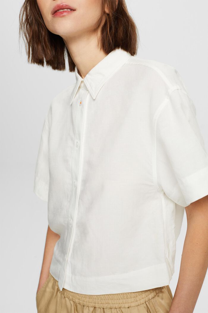 Croppad skjortblus, linne-bomullsmix, WHITE, detail image number 2