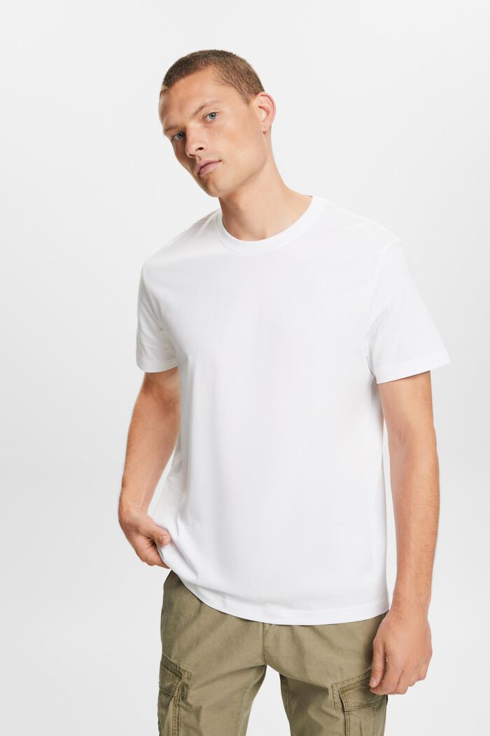 T-shirt i pimabomull-jersey med rund ringning, WHITE, detail image number 0