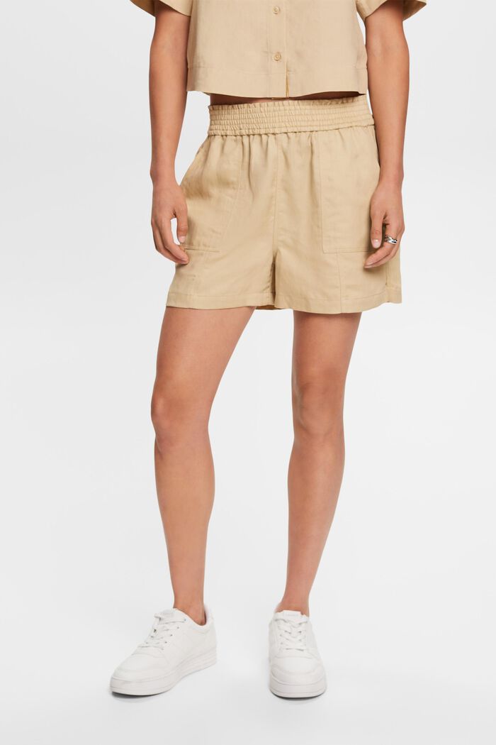 Pull-on shorts, linneblandning, SAND, detail image number 0