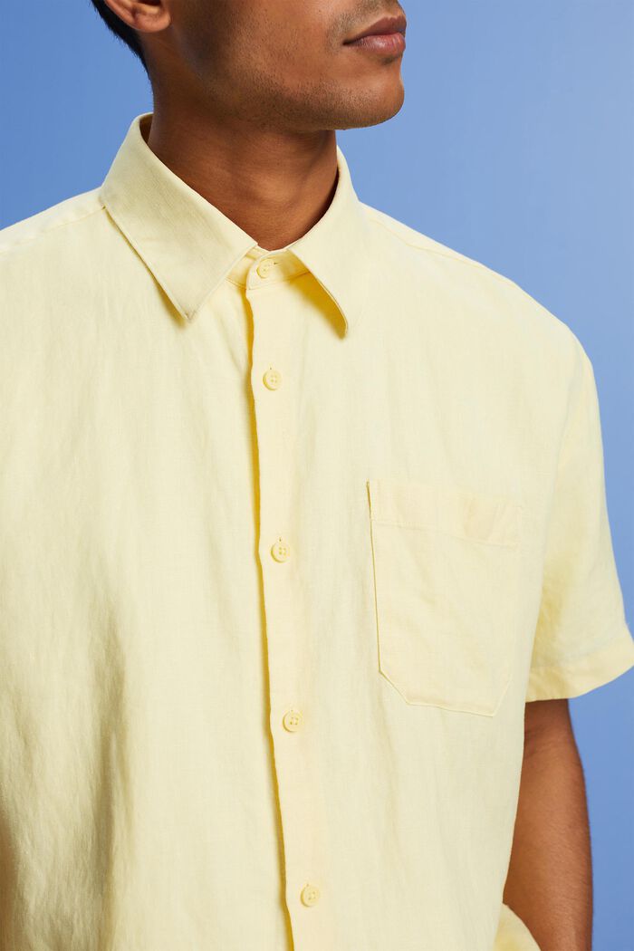 Kortärmad skjorta av linne, LIGHT YELLOW, detail image number 2