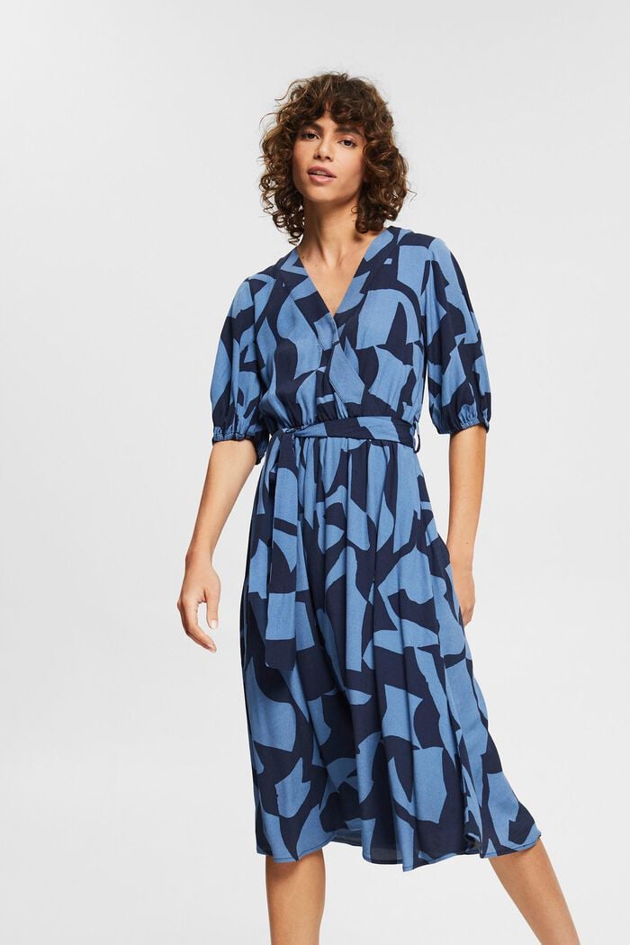 Midiklänning med mönster, LENZING™ ECOVERO™, GREY BLUE, detail image number 0