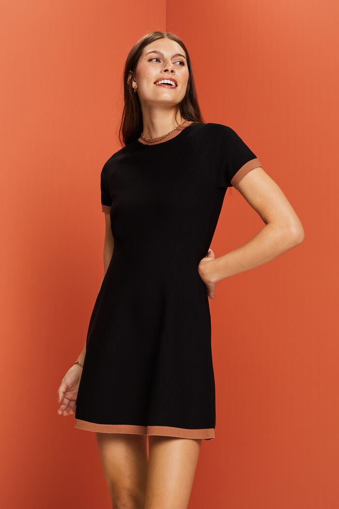 Stickad klänning med kort ärm, BLACK, detail image number 0