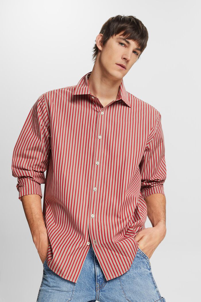 Randig skjorta i poplin, DARK RED, detail image number 0