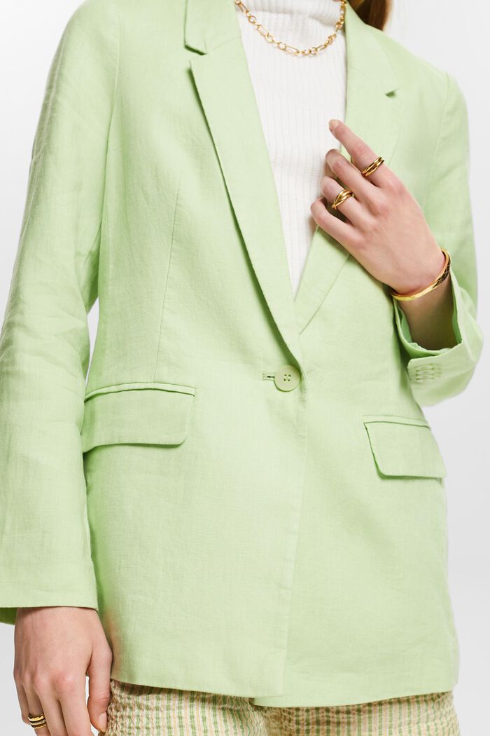 Enkelknäppt kavaj i linne, LIGHT GREEN, detail image number 3