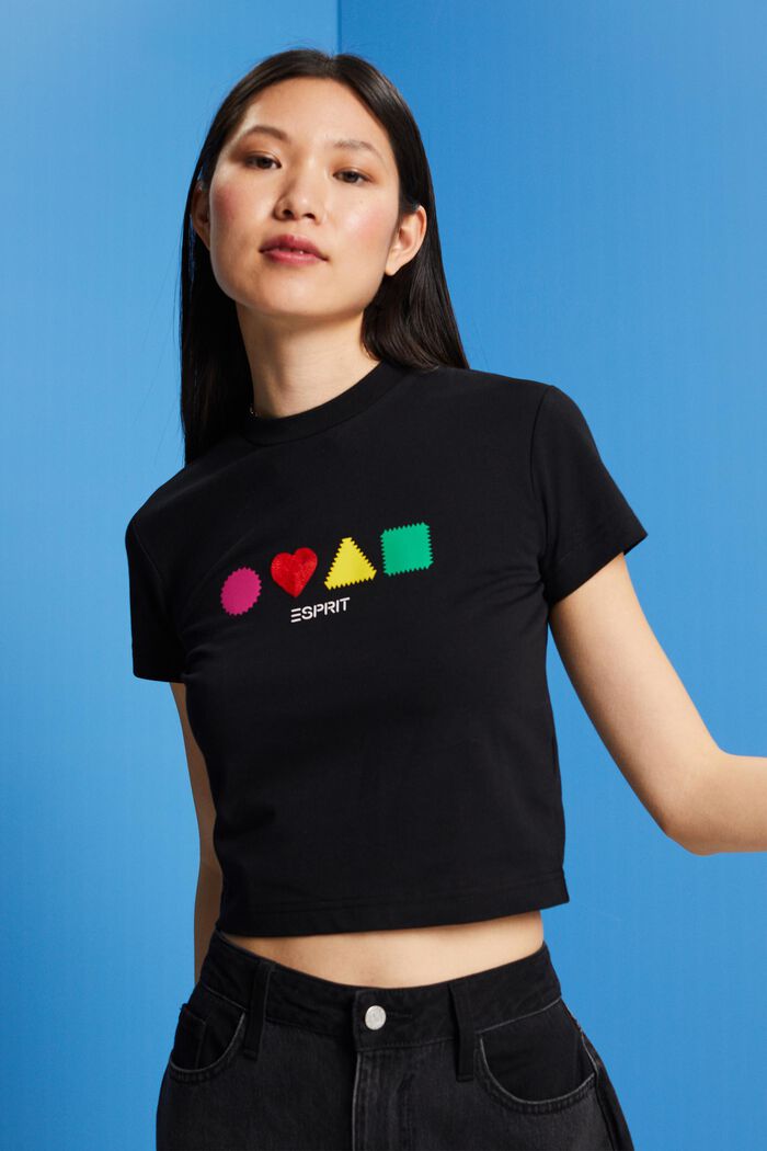 T-shirt i ekobomull med geometriskt tryck, BLACK, detail image number 0