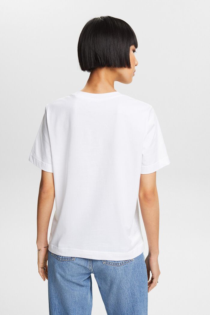 Bomulls-T-shirt med grafiskt tryck, WHITE, detail image number 2