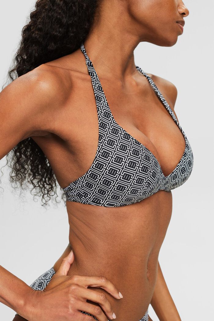 Mönstrad bikiniöverdel med halterneck, BLACK, detail image number 3