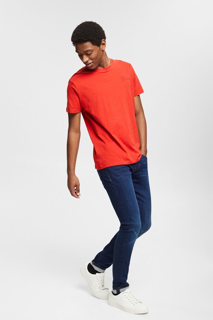 Jersey-T-shirt med tryck, 100% ekobomull, RED ORANGE, detail image number 5