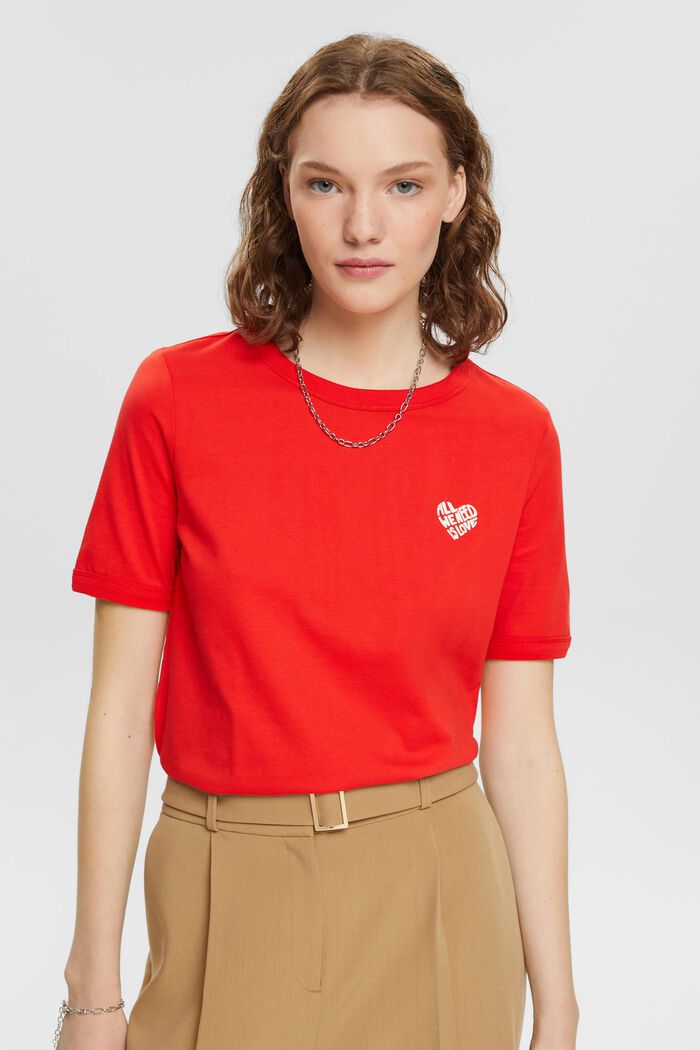 T-shirt i bomull med hjärtformad logo, RED, detail image number 0