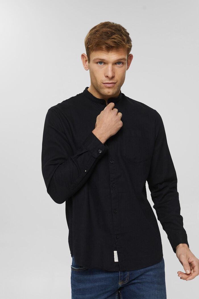 Bomullsskjorta med ståkrage, BLACK, detail image number 0