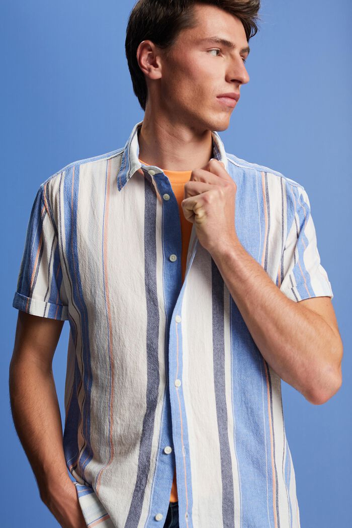 Kortärmad skjorta med ränder, 100% bomull, BRIGHT BLUE, detail image number 4