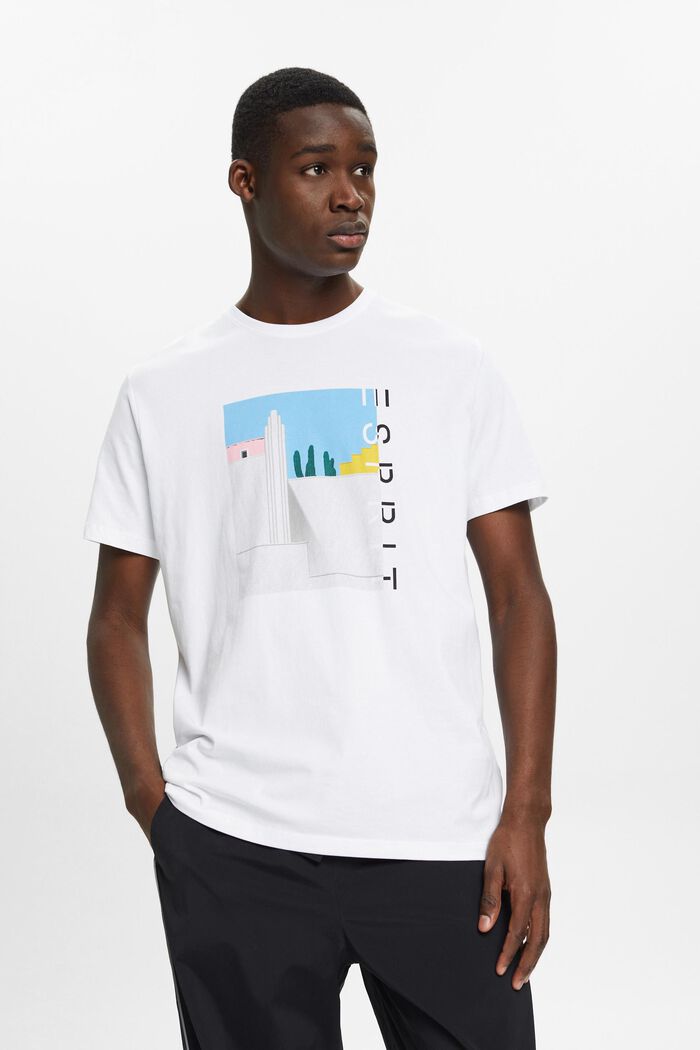 T-shirt i bomull med tryck fram, WHITE, detail image number 0