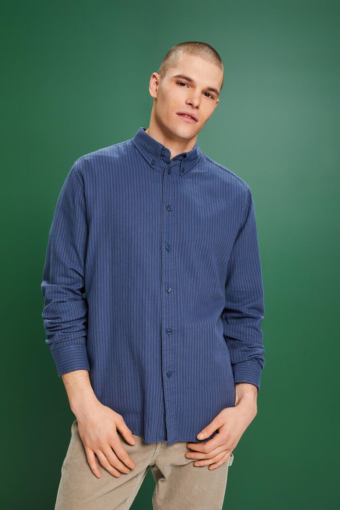 Kritstrecksrandig skjorta i bomullsflanell, GREY BLUE, detail image number 0