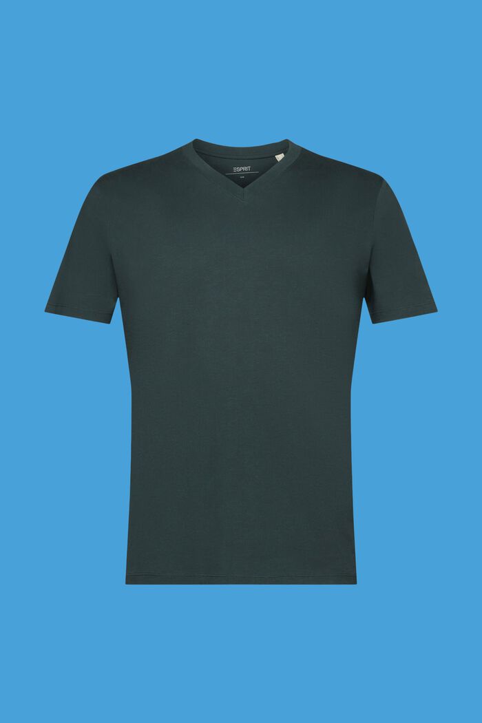 V-ringad T-shirt i bomull med smal passform, TEAL BLUE, detail image number 2
