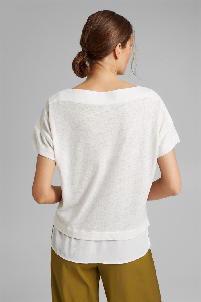 Med linneandel: T-shirt i lager-på-lagerlook, OFF WHITE, detail image number 3