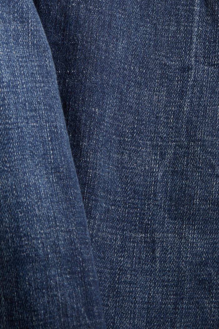 Ankellånga jeans i sliten look, ekobomull, BLUE DARK WASHED, detail image number 4